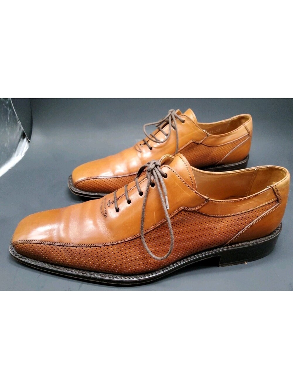 Pertini Leather Dress Shoes Square Toe Lace Up Brown 16686 Spain Men's Sz US 10